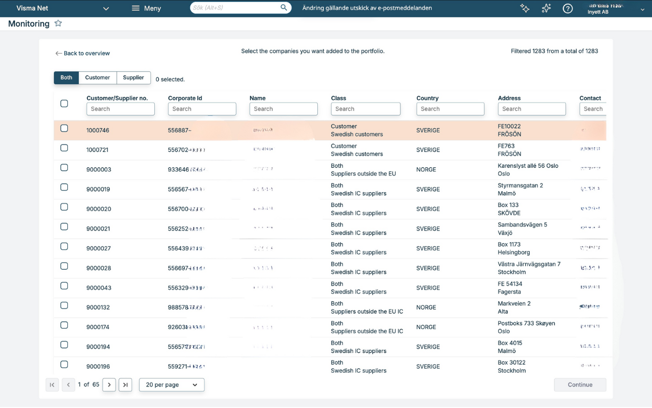 Inyett Visma net Bevakning - lägg till bolag